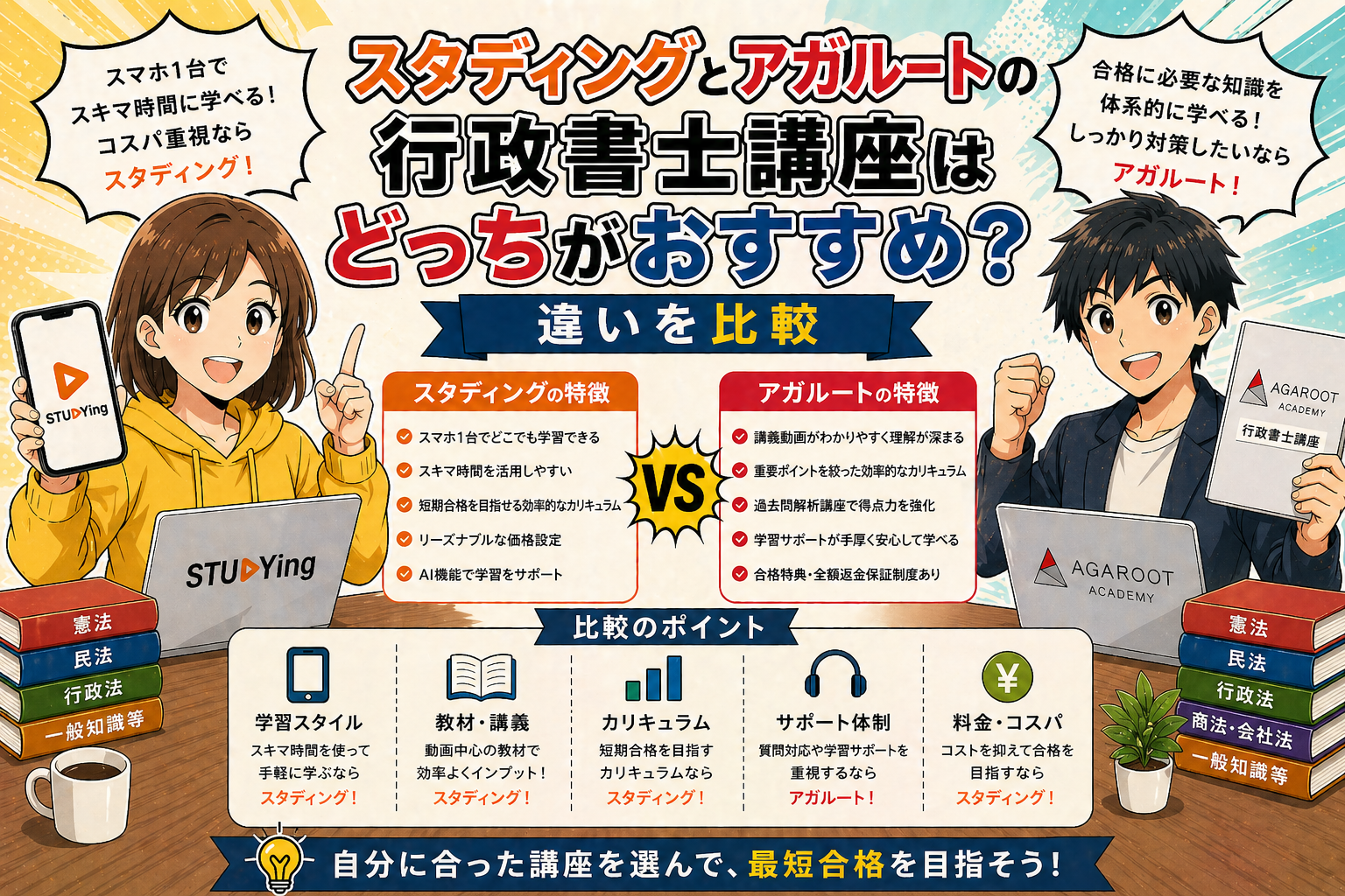 スタディングとアガルートの行政書士講座はどっちがおすすめ？違いを比較
