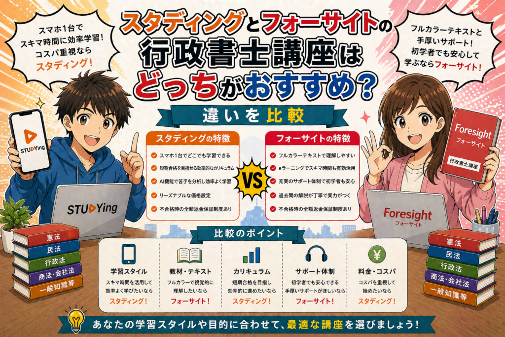 スタディングとフォーサイトの行政書士講座はどっちがおすすめ？違いを比較