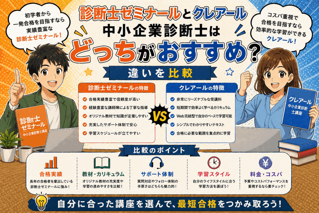 診断士ゼミナールとクレアール中小企業診断士はどっちがおすすめ？違いを比較