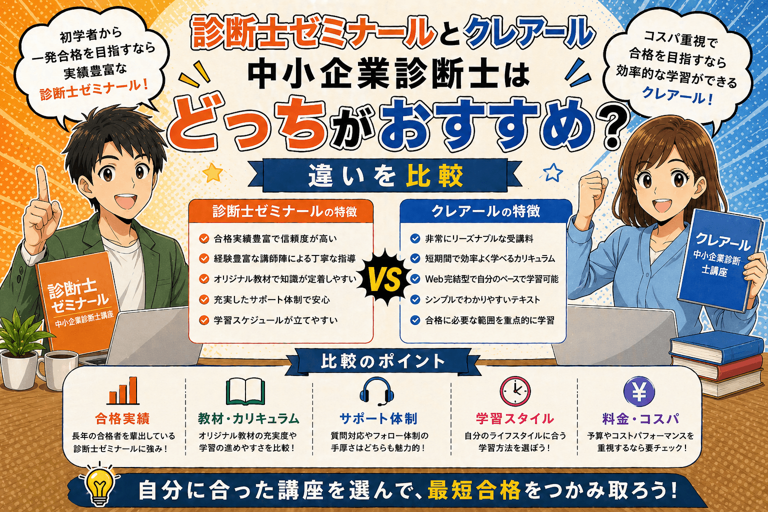 診断士ゼミナールとクレアール中小企業診断士はどっちがおすすめ？違いを比較