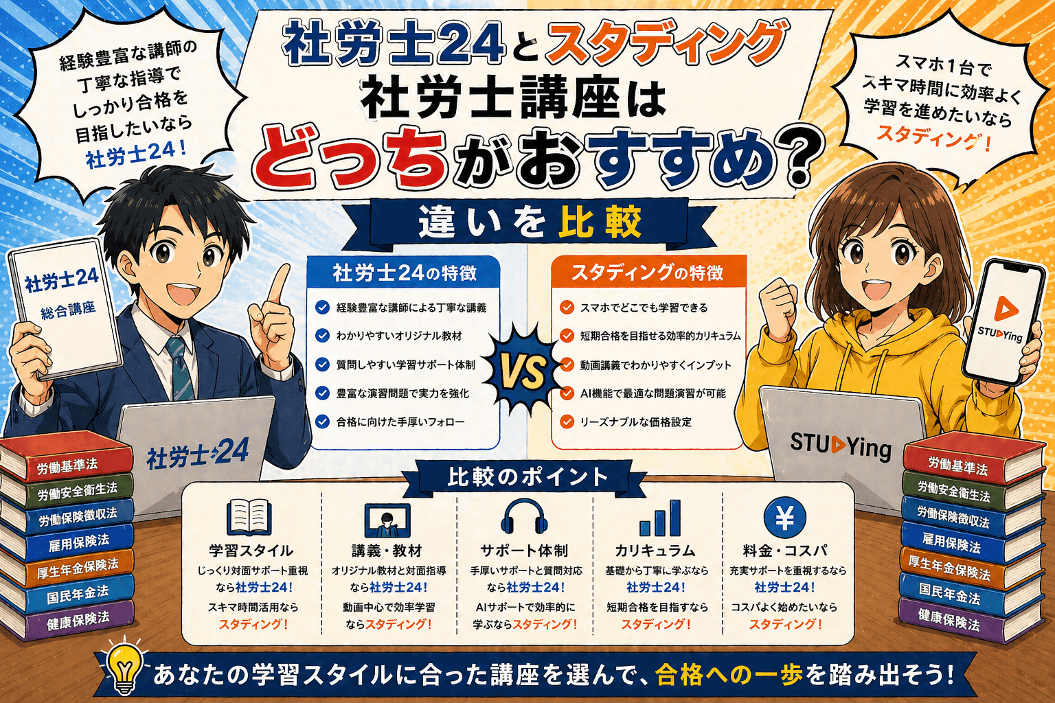 社労士24とスタディング社労士講座はどっちがおすすめ？違いを比較