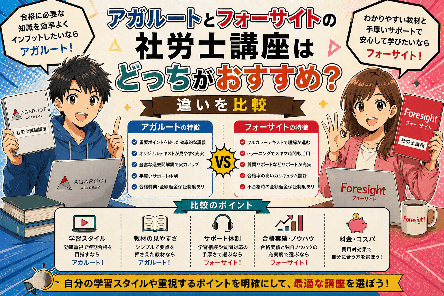 アガルートとフォーサイトの社労士講座はどっちがおすすめ？違いを比較