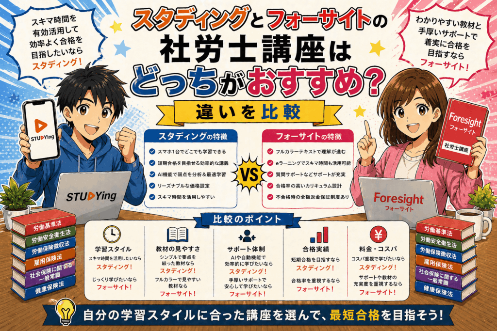 スタディングとフォーサイトの社労士講座はどっちがおすすめ？違いを比較
