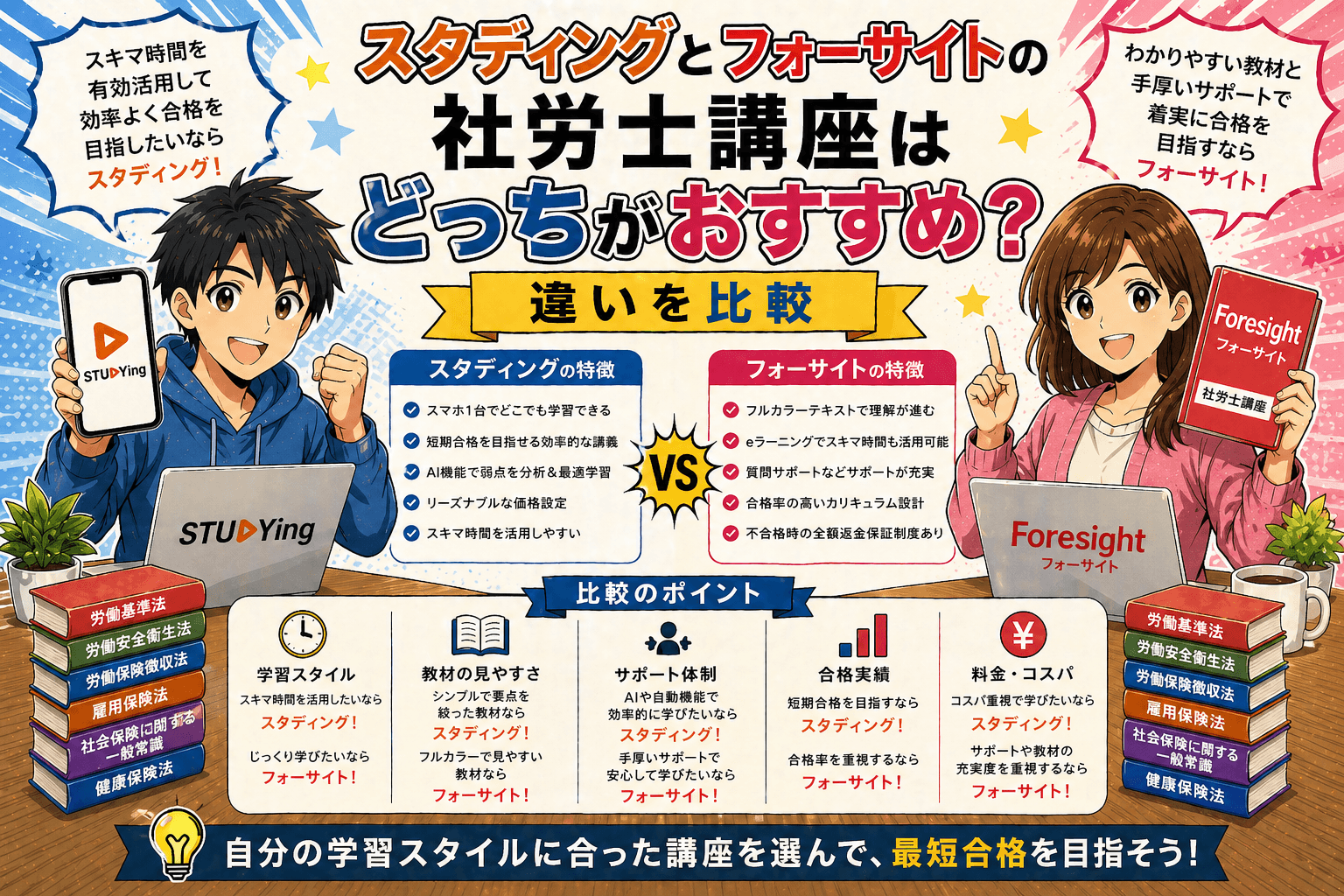 スタディングとフォーサイトの社労士講座はどっちがおすすめ？違いを比較