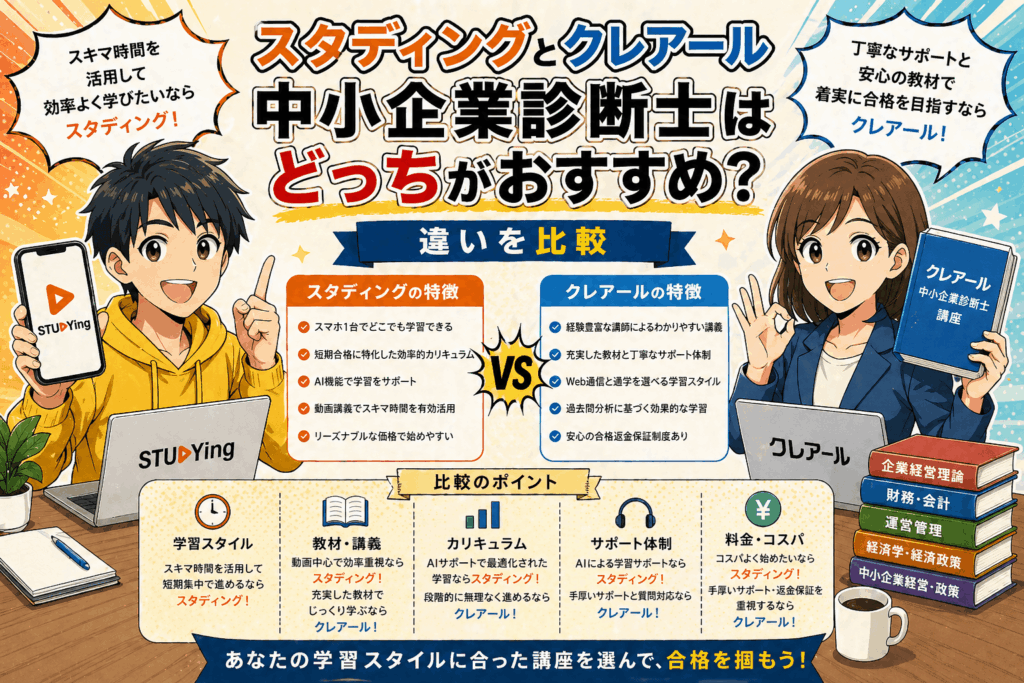 スタディングとクレアール中小企業診断士はどっちがおすすめ？違いを比較