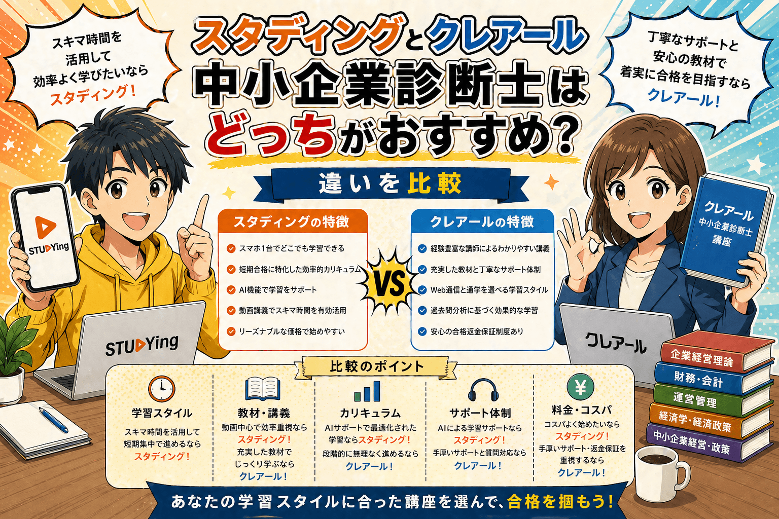 スタディングとクレアール中小企業診断士はどっちがおすすめ？違いを比較