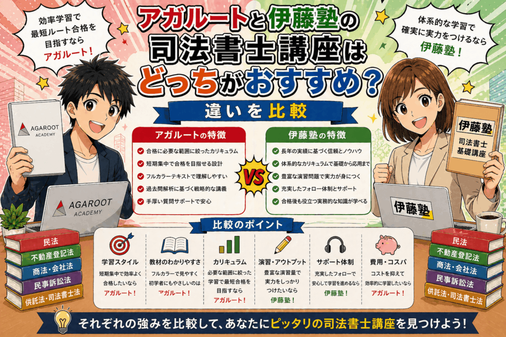 アガルートと伊藤塾の司法書士講座はどっちがおすすめ？違いを比較