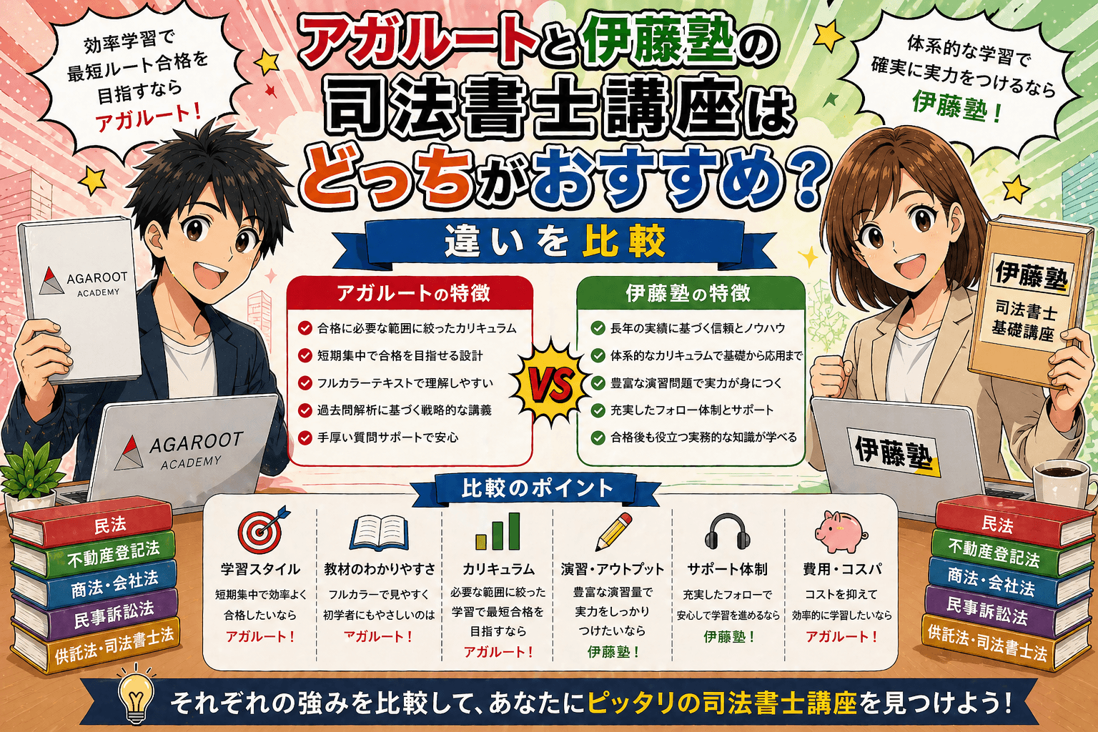 アガルートと伊藤塾の司法書士講座はどっちがおすすめ？違いを比較