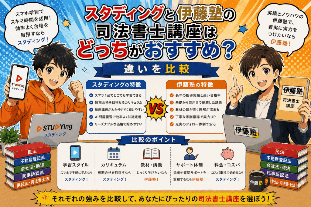 スタディングと伊藤塾の司法書士講座はどっちがおすすめ？違いを比較