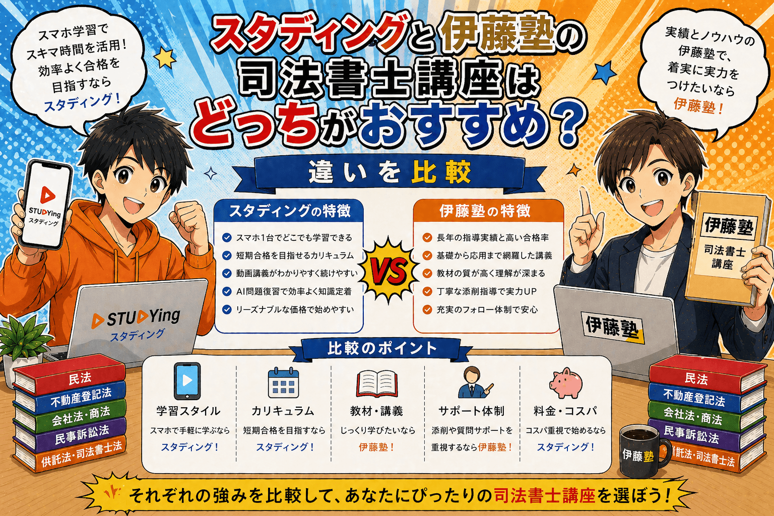 スタディングと伊藤塾の司法書士講座はどっちがおすすめ？違いを比較