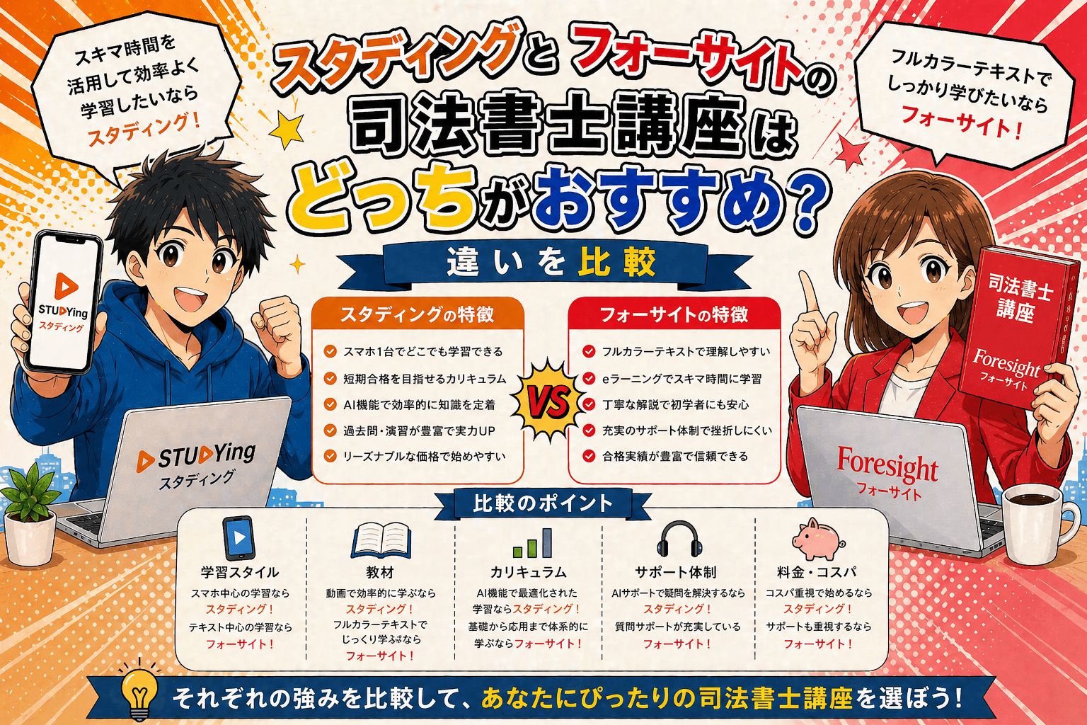 スタディングとフォーサイトの司法書士講座はどっちがおすすめ？違いを比較