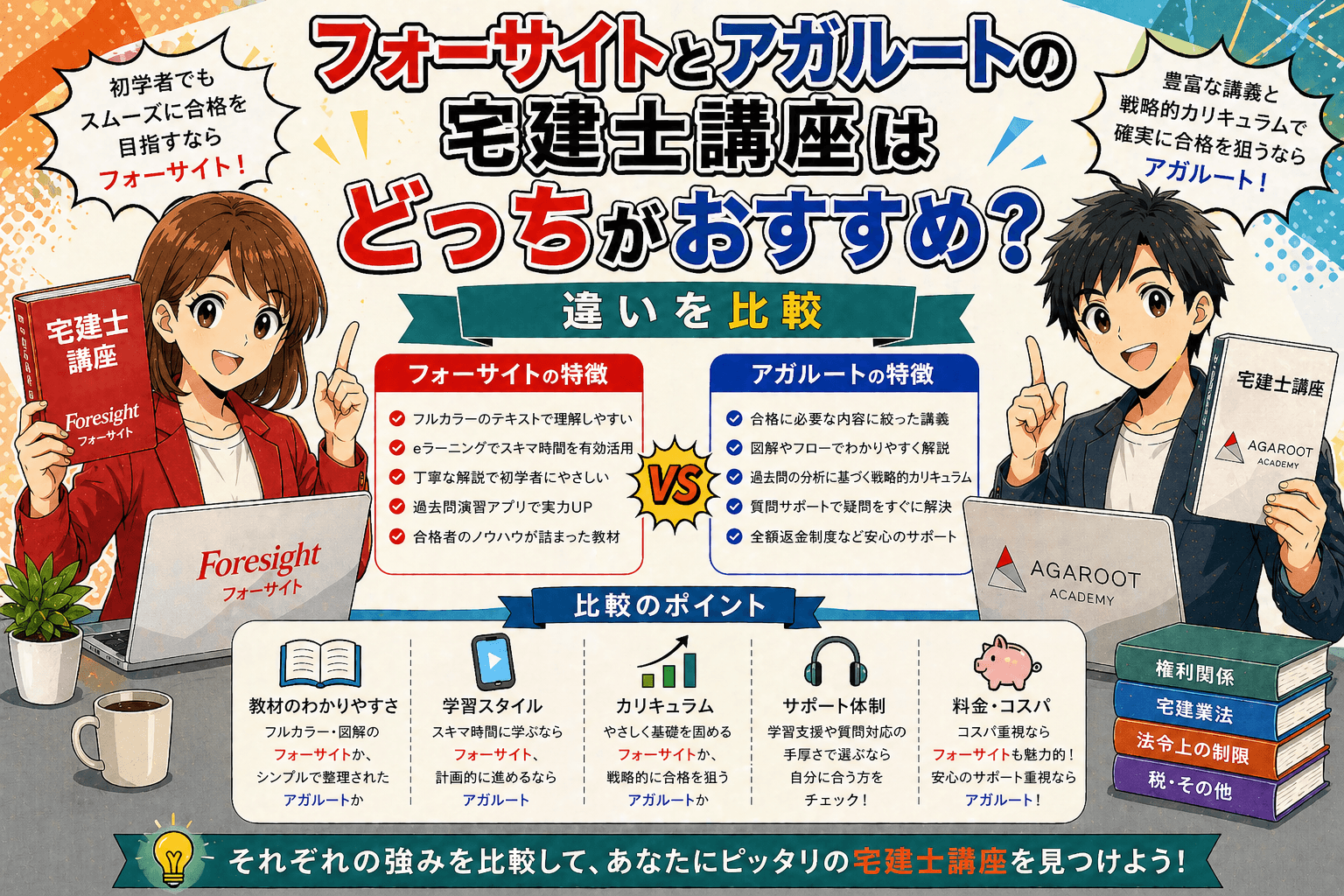 フォーサイトとアガルートの宅建士講座はどっちがおすすめ？違いを比較