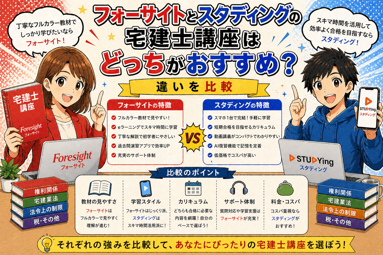 フォーサイトとスタディングの宅建士講座はどっちがおすすめ？違いを比較