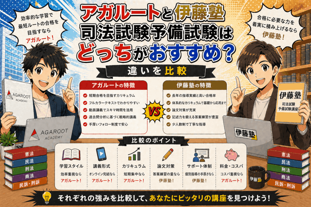 アガルートと伊藤塾司法試験予備試験はどっちがおすすめ？違いを比較
