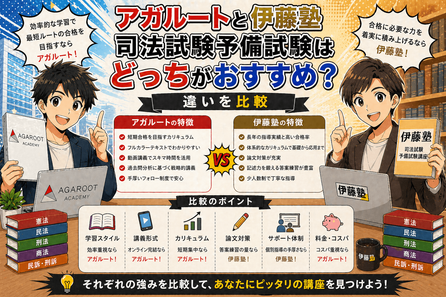 アガルートと伊藤塾司法試験予備試験はどっちがおすすめ？違いを比較