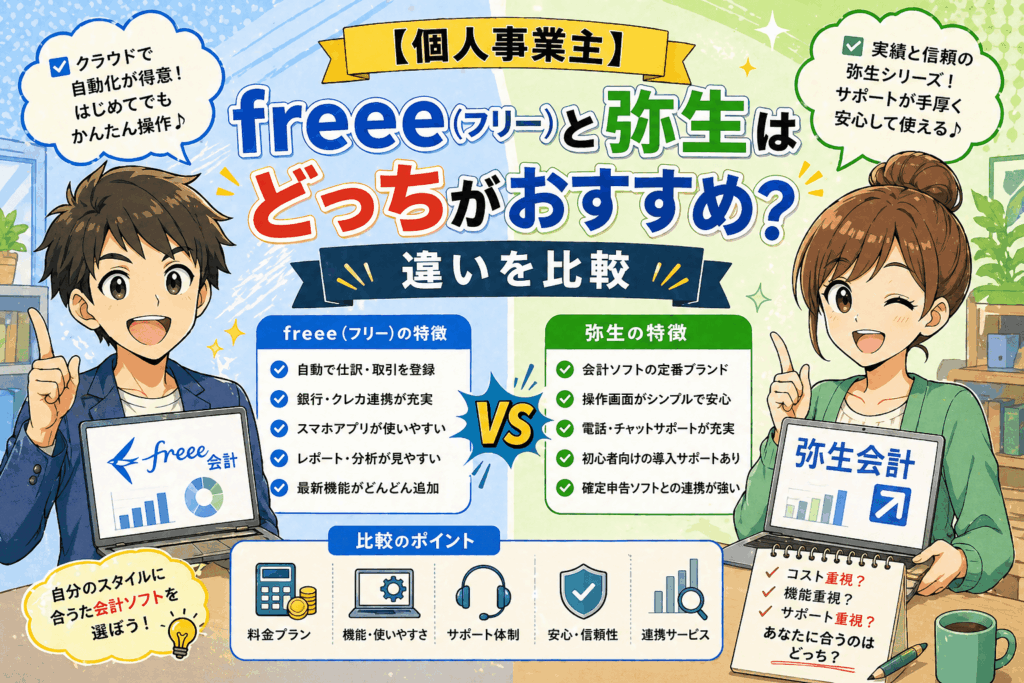 【個人事業主】freee（フリー）と弥生はどっちがおすすめ？違いを比較