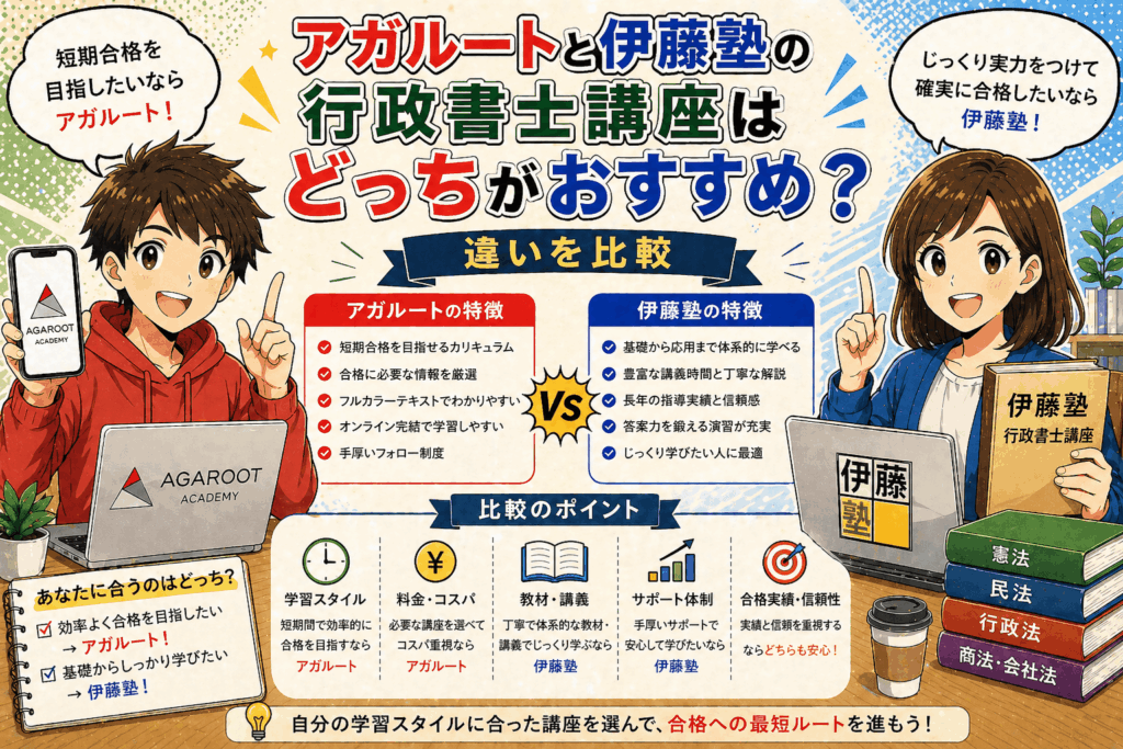 アガルートと伊藤塾の行政書士講座はどっちがおすすめ？違いを比較