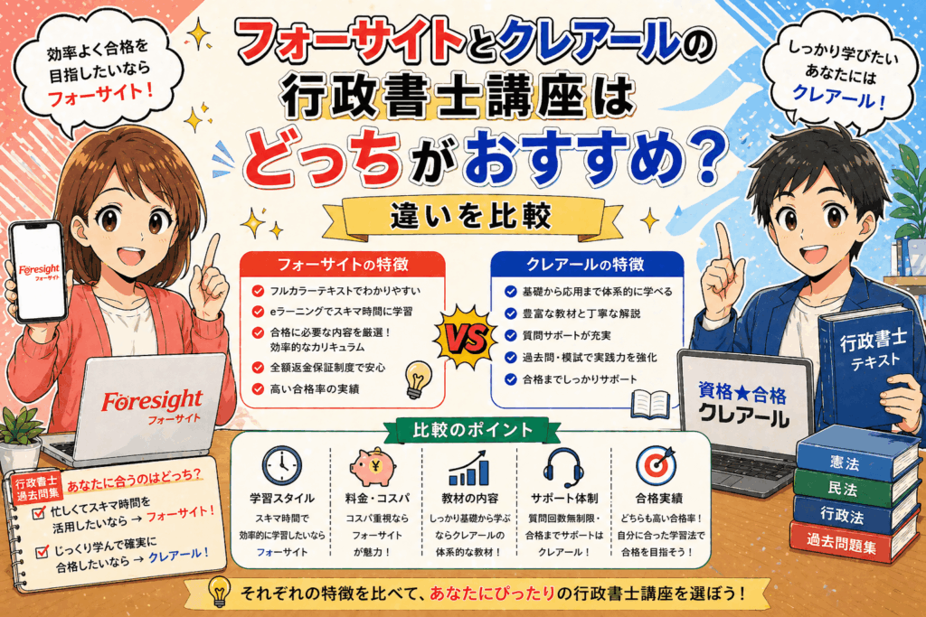 フォーサイトとクレアールの行政書士講座はどっちがおすすめ？違いを比較