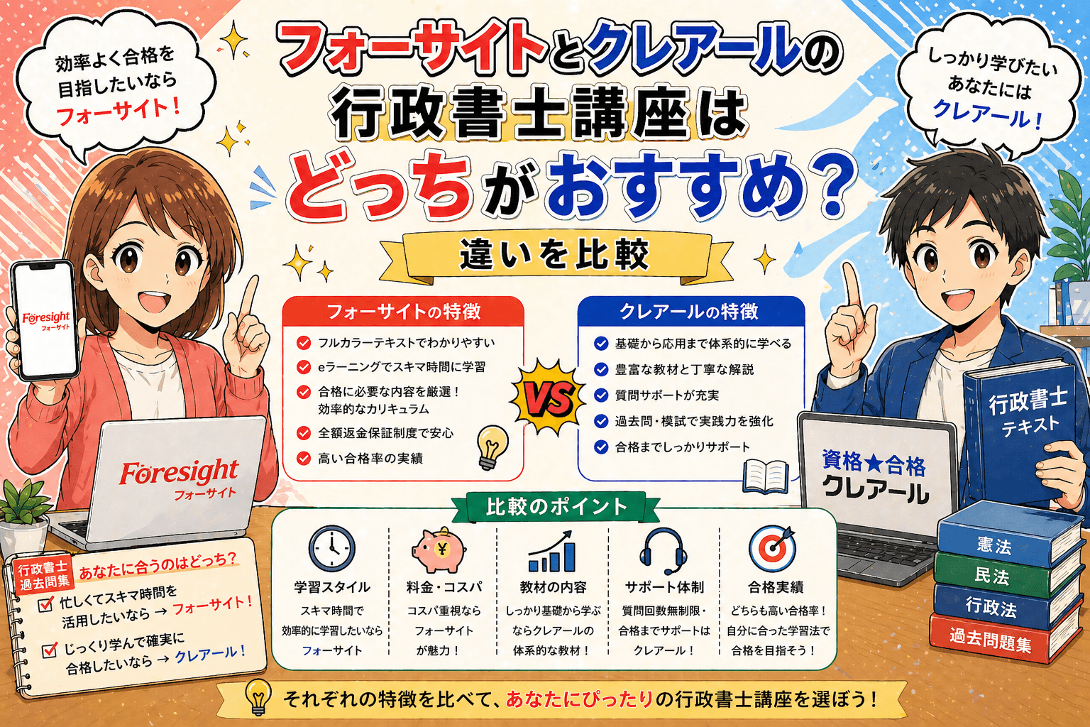 フォーサイトとクレアールの行政書士講座はどっちがおすすめ？違いを比較