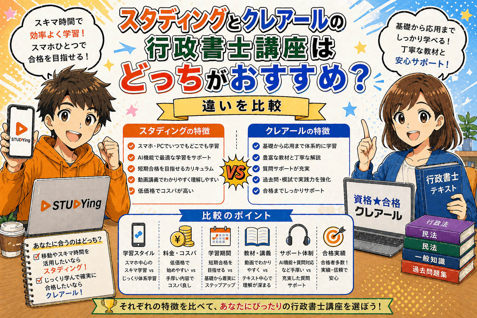 スタディングとクレアールの行政書士講座はどっちがおすすめ？違いを比較
