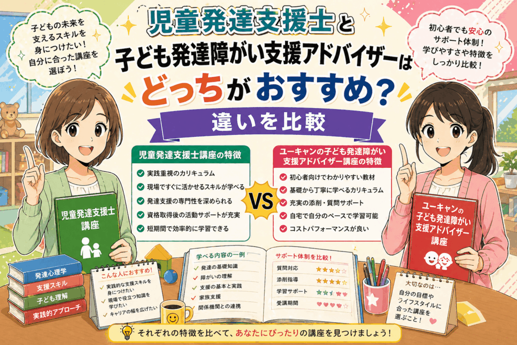 児童発達支援士とユーキャンの子ども発達障がい支援アドバイザーはどっちがおすすめ？違いを比較