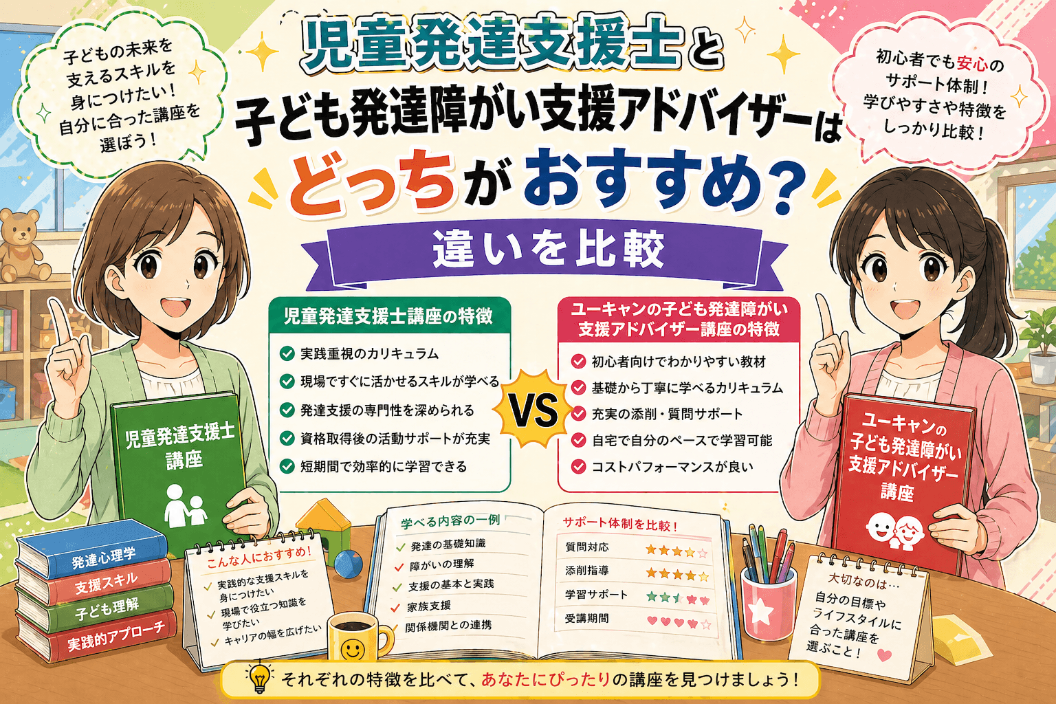 児童発達支援士とユーキャンの子ども発達障がい支援アドバイザーはどっちがおすすめ？違いを比較