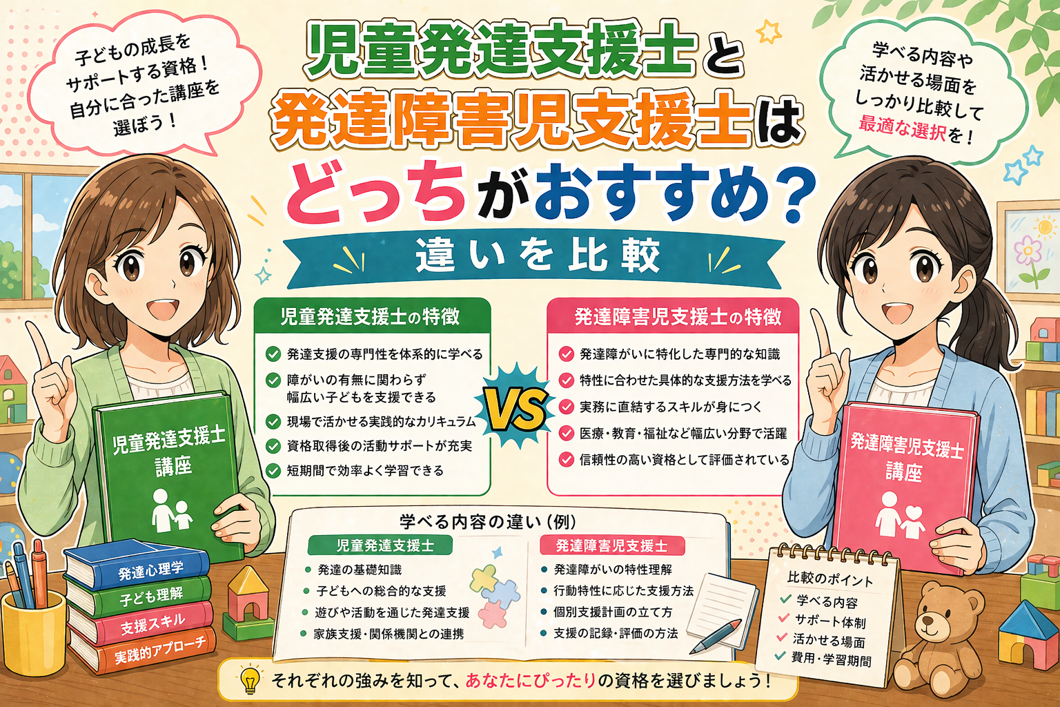 児童発達支援士と発達障害児支援士はどっちがおすすめ?違いを比較
