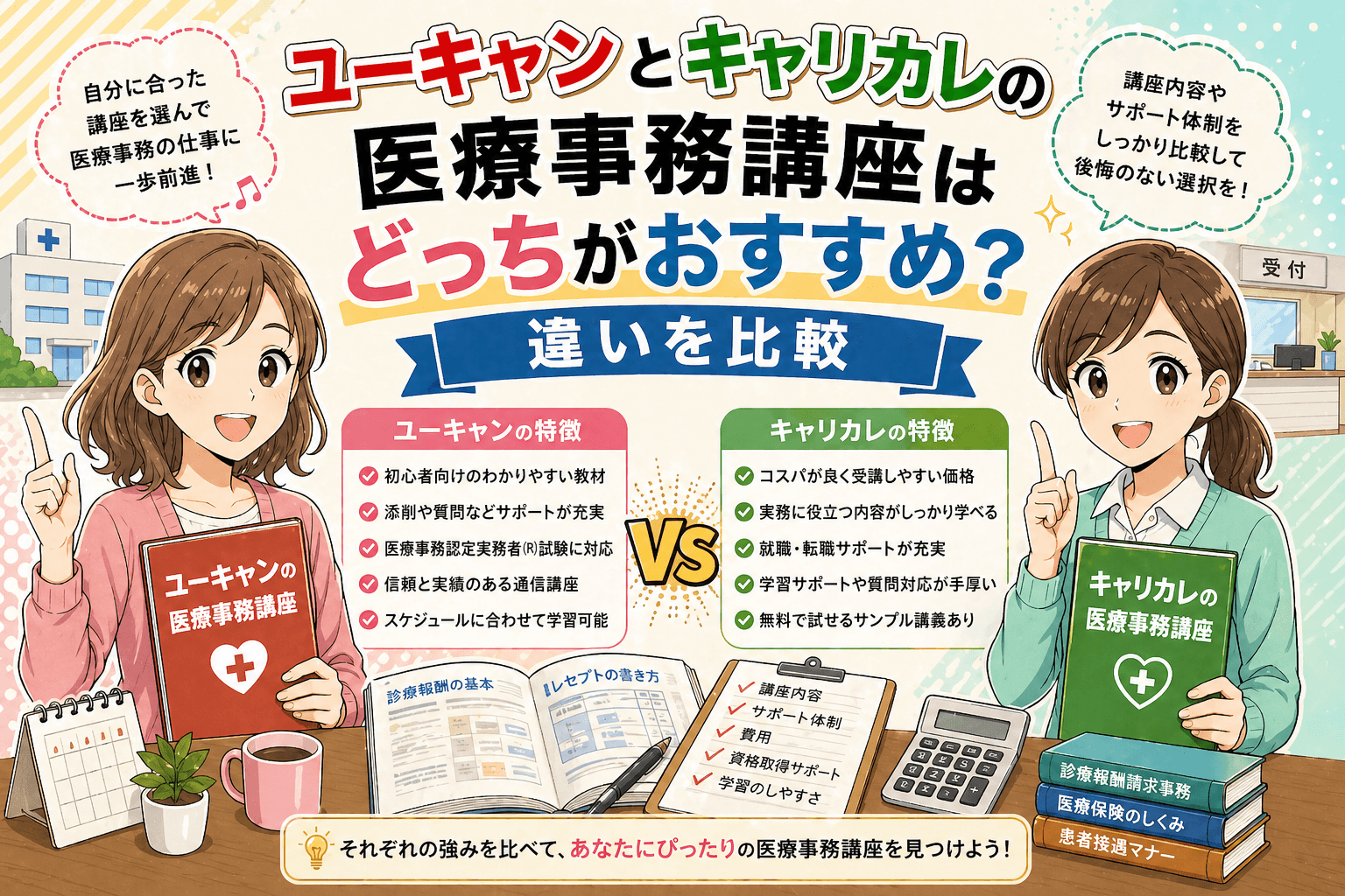 ユーキャンとキャリカレの医療事務講座はどっちがおすすめ？違いを比較