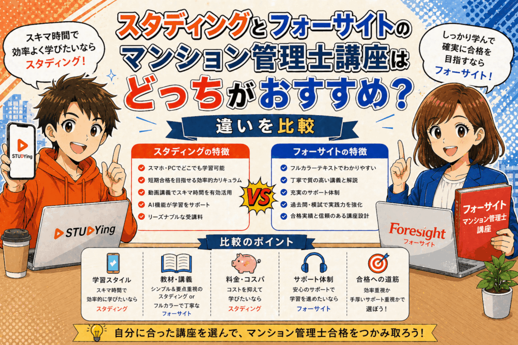 スタディングとアガルートのマンション管理士講座はどっちがおすすめ？違いを比較