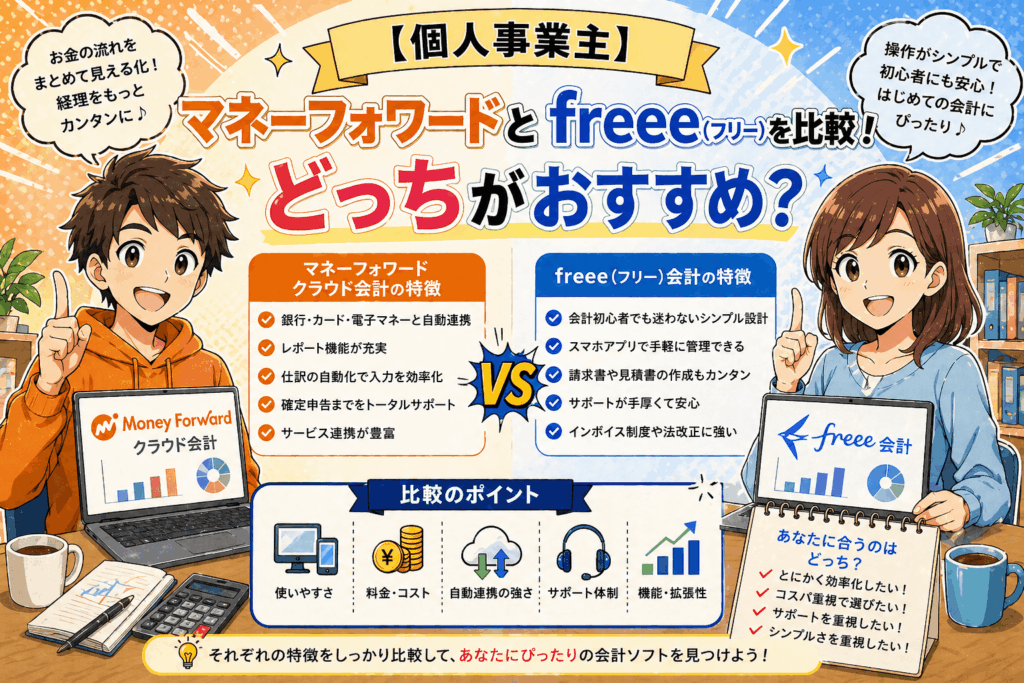 【個人事業主】マネーフォワードとfreee（フリー）を比較！どっちがおすすめ？
