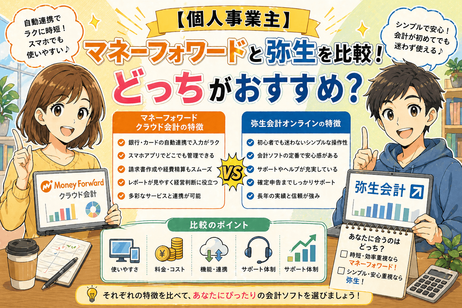 【個人事業主】マネーフォワードと弥生を比較！どっちがおすすめ？