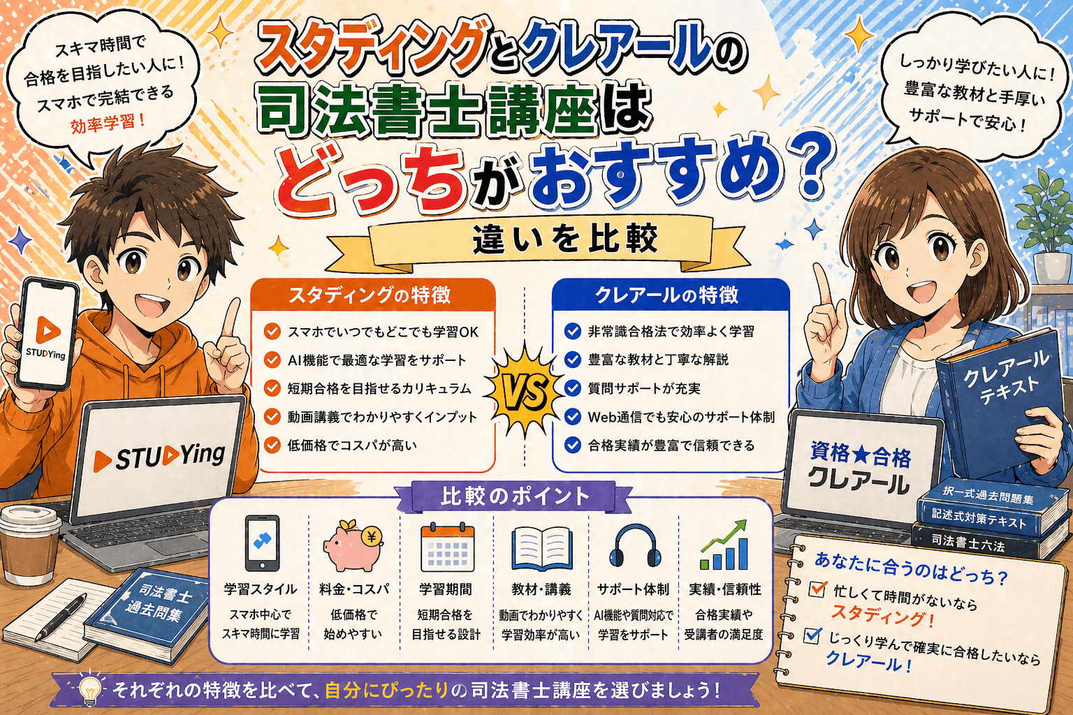 スタディングとクレアールの司法書士講座はどっちがおすすめ？違いを比較
