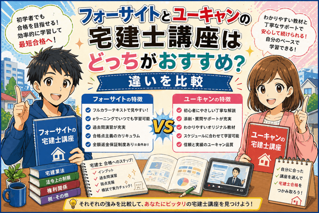 フォーサイトとユーキャンの宅建士講座はどっちがおすすめ？違いを比較