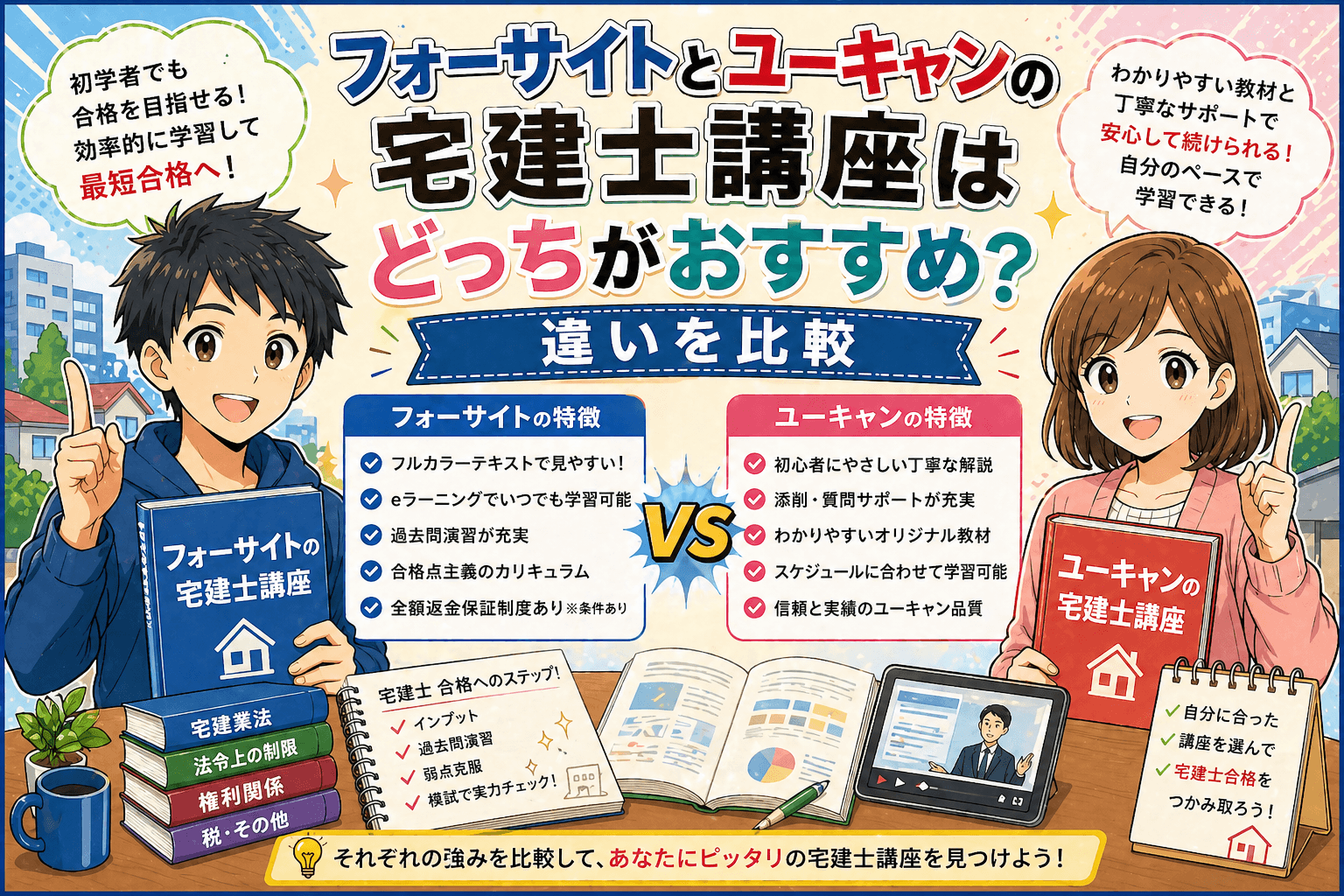 フォーサイトとユーキャンの宅建士講座はどっちがおすすめ?違いを比較