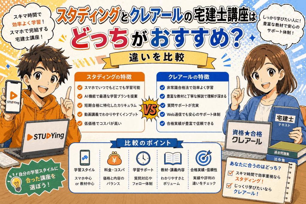 スタディングとクレアールの宅建士講座はどっちがおすすめ？違いを比較