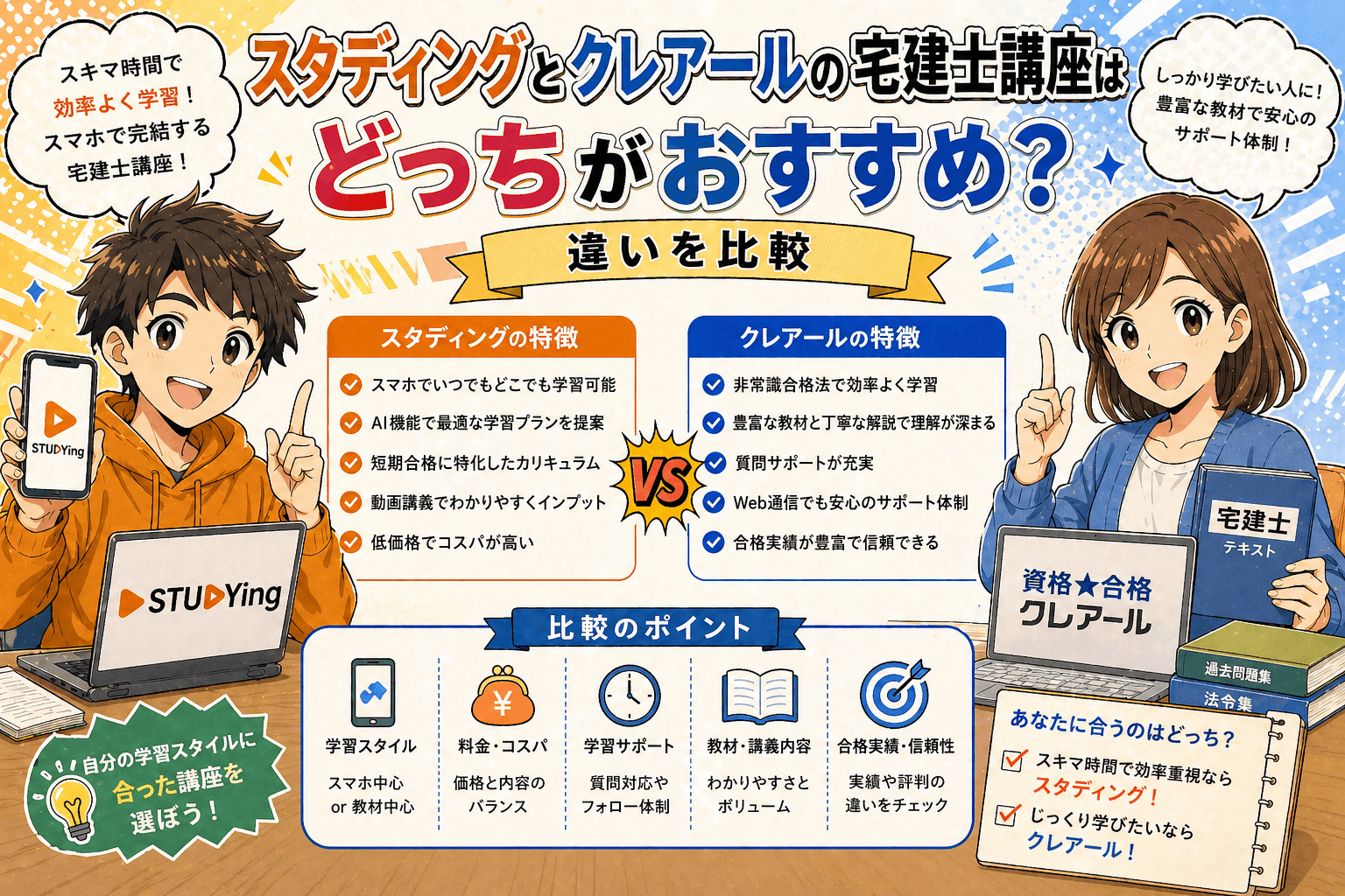 スタディングとクレアールの宅建士講座はどっちがおすすめ?違いを比較