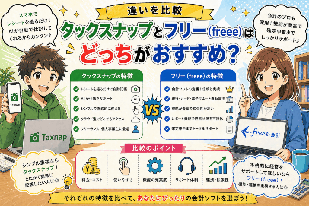 タックスナップとフリー（freee）はどっちがおすすめ？違いを比較