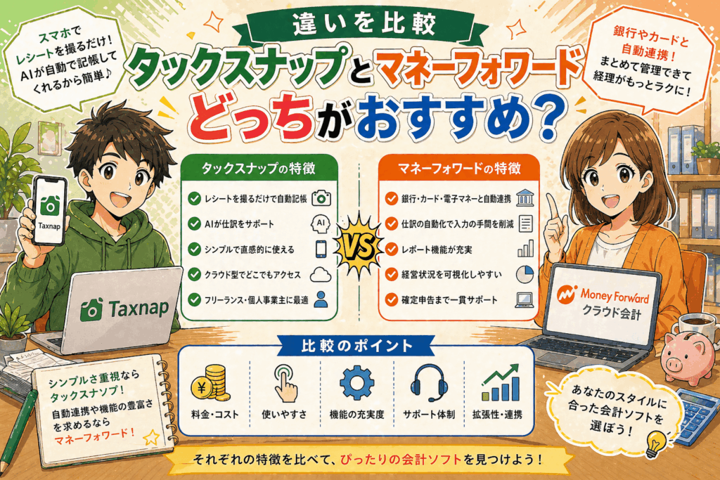 タックスナップとマネーフォワードはどっちがおすすめ？違いを比較