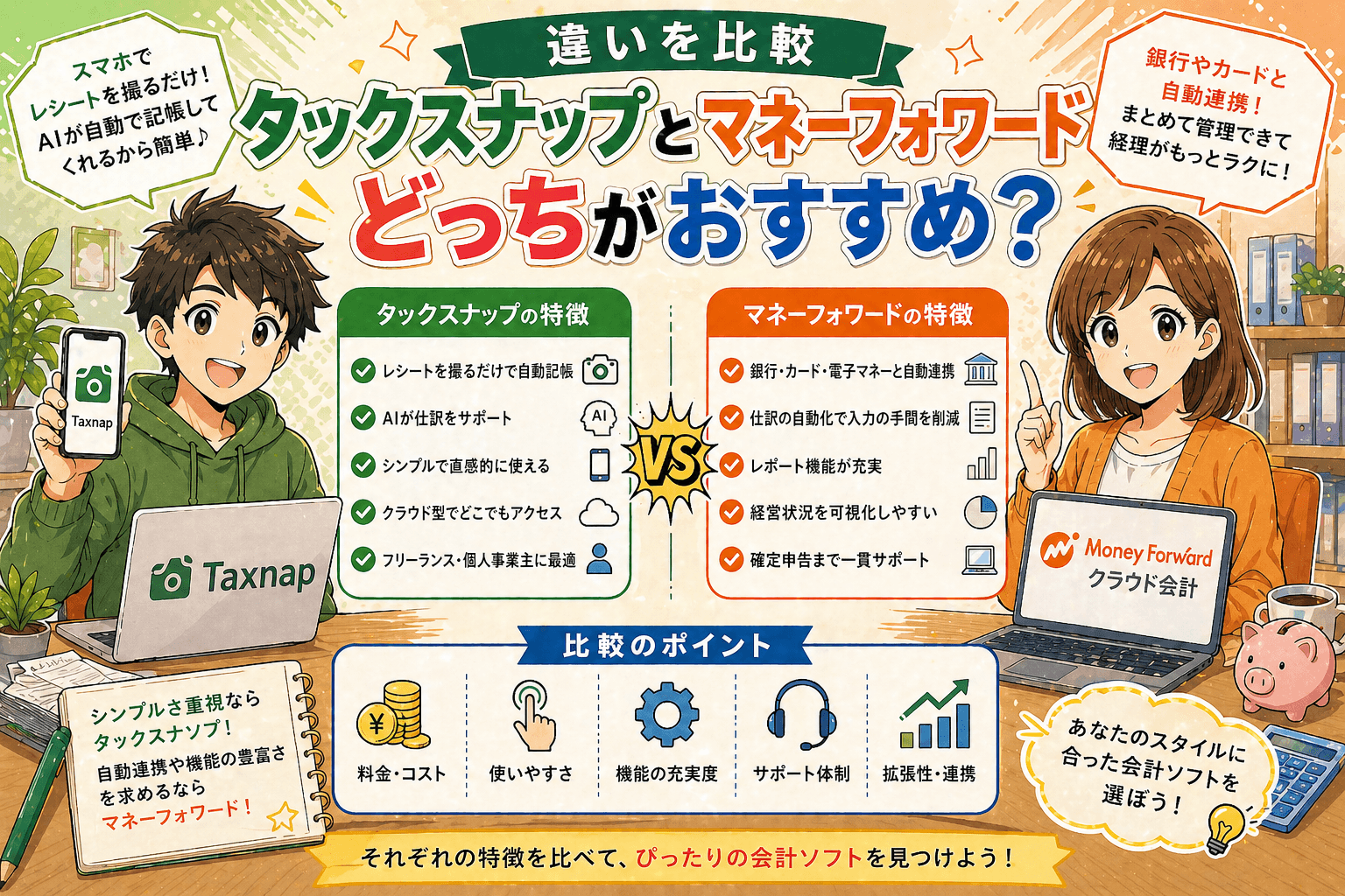 タックスナップとマネーフォワードはどっちがおすすめ？違いを比較