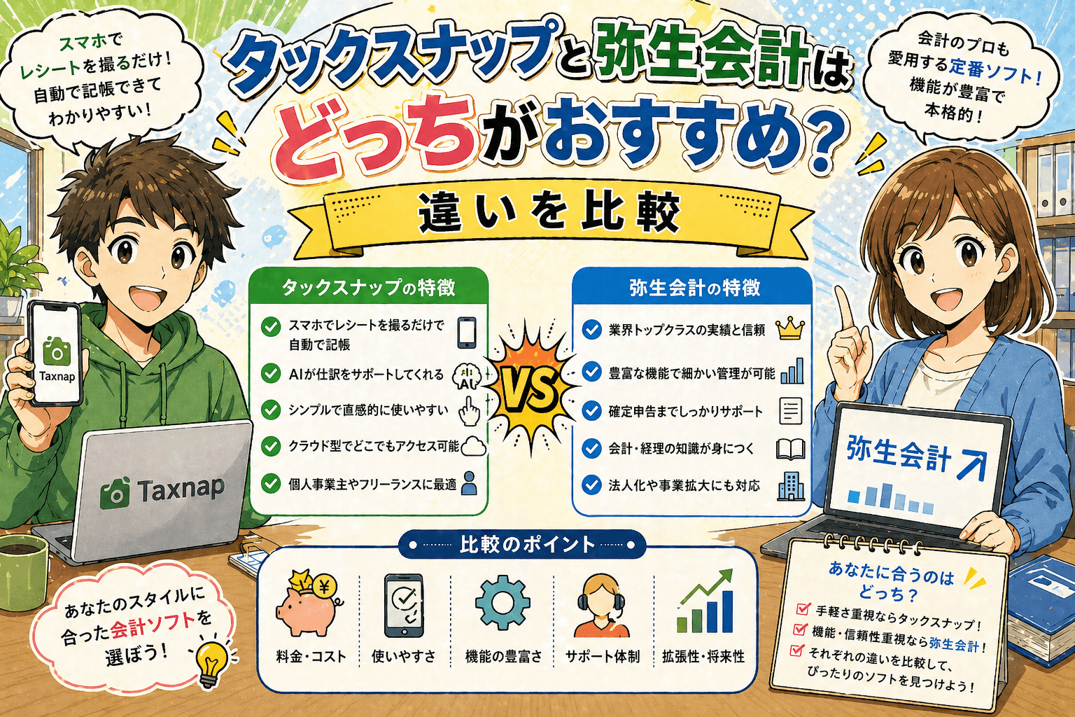 タックスナップと弥生会計はどっちがおすすめ？違いを比較