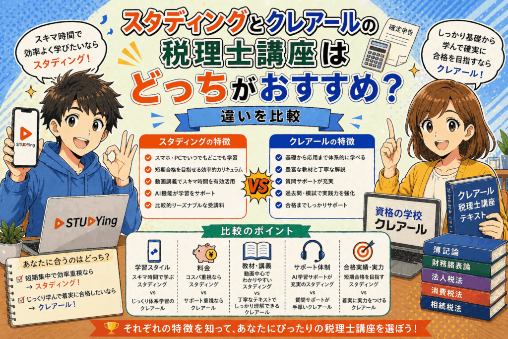 スタディングとクレアールの税理士講座はどっちがおすすめ？違いを比較