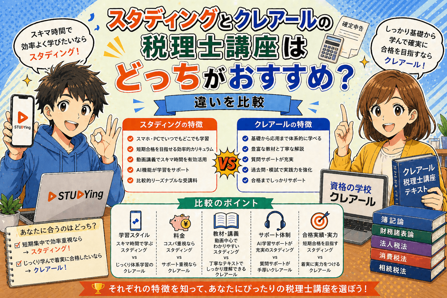 スタディングとクレアールの税理士講座はどっちがおすすめ？違いを比較