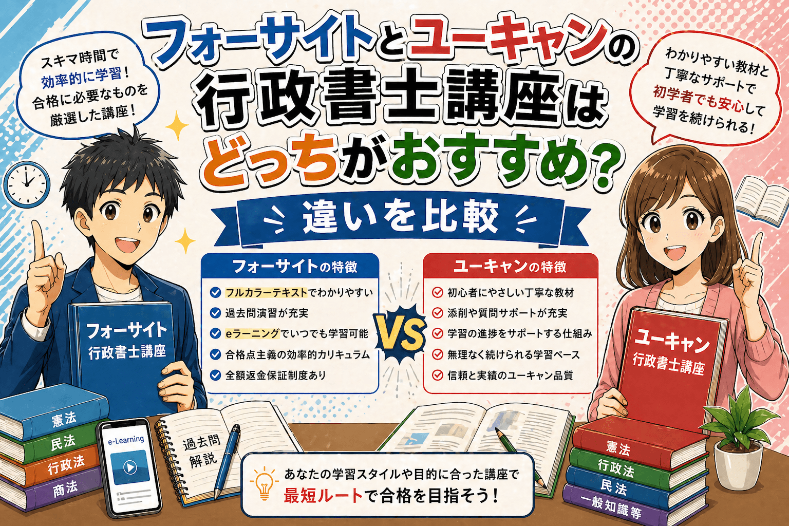 フォーサイトとユーキャンの行政書士講座はどっちがおすすめ？違いを比較