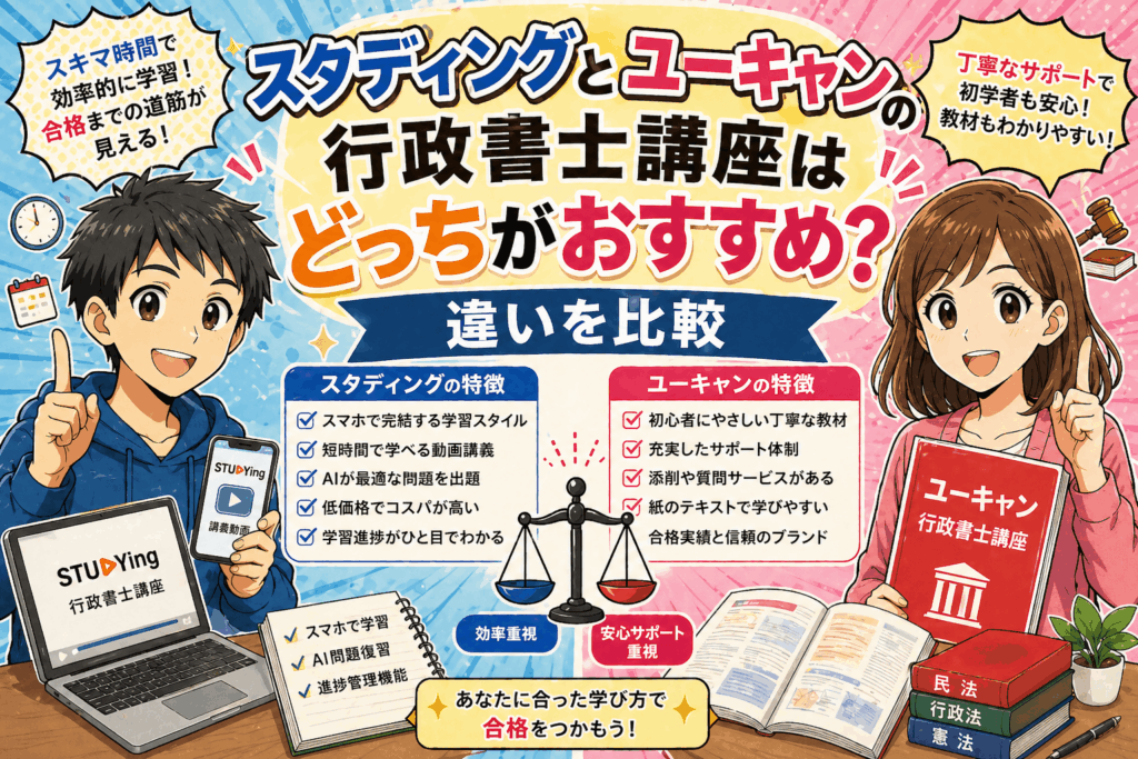 スタディングとユーキャンの行政書士講座はどっちがおすすめ？違いを比較
