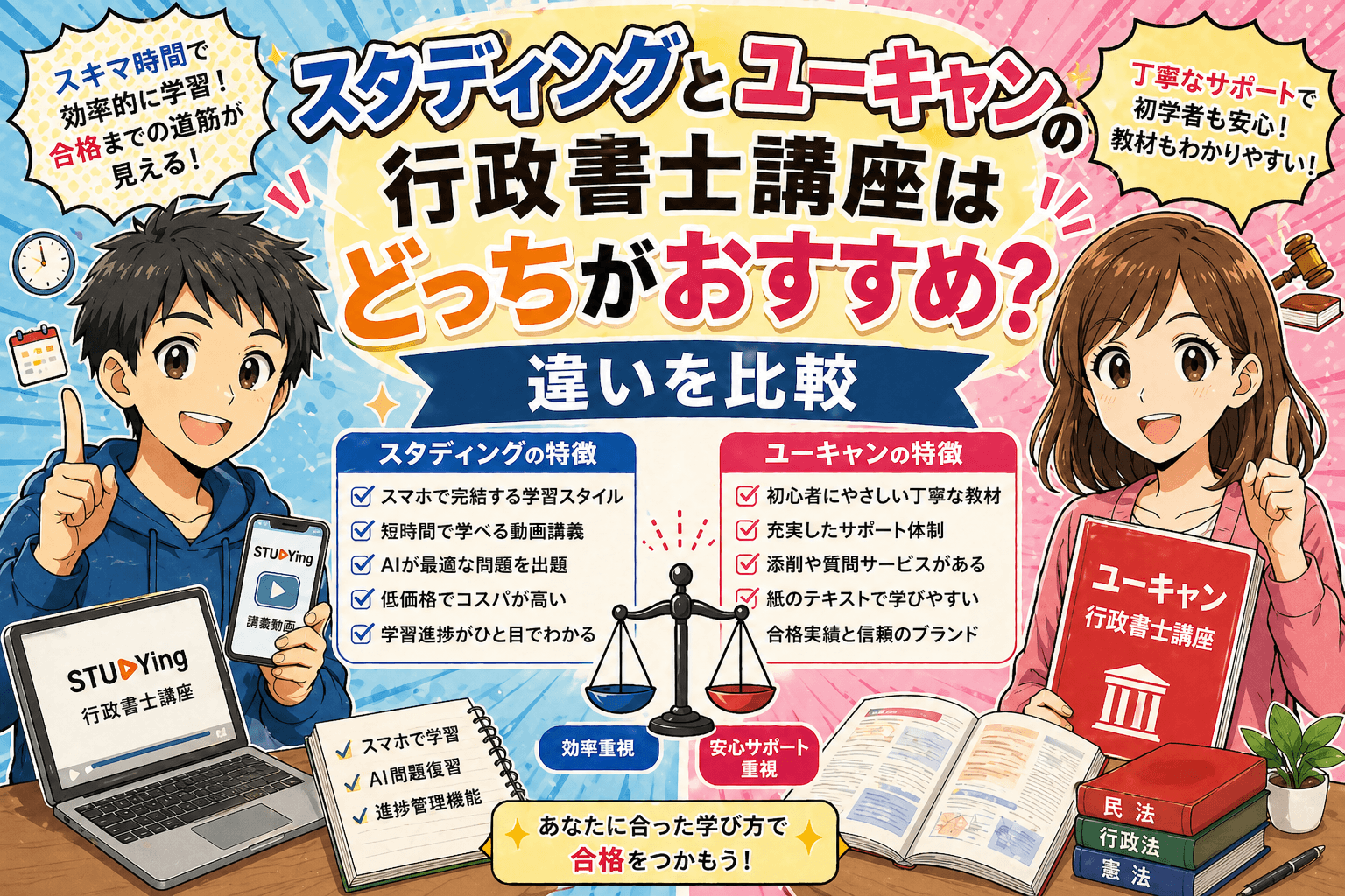 スタディングとユーキャンの行政書士講座はどっちがおすすめ？違いを