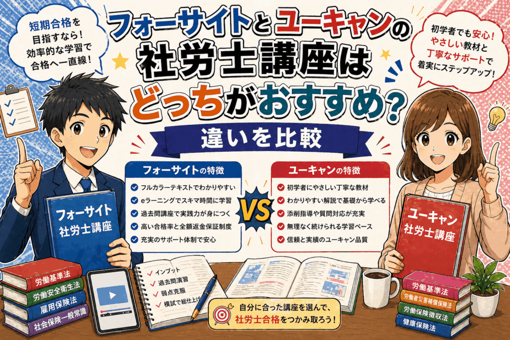 フォーサイトとユーキャンの社労士講座はどっちがおすすめ？違いを比較