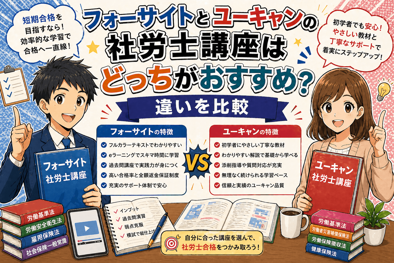 フォーサイトとユーキャンの社労士講座はどっちがおすすめ？違いを比較