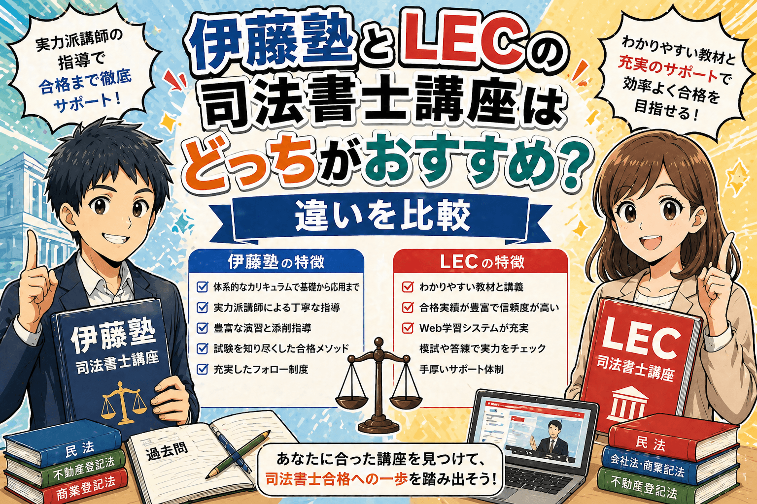 伊藤塾とLECの司法書士講座はどっちがおすすめ？違いを比較