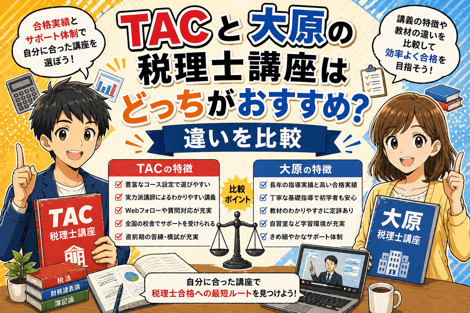 TACと大原の税理士講座はどっちがおすすめ？違いを比較