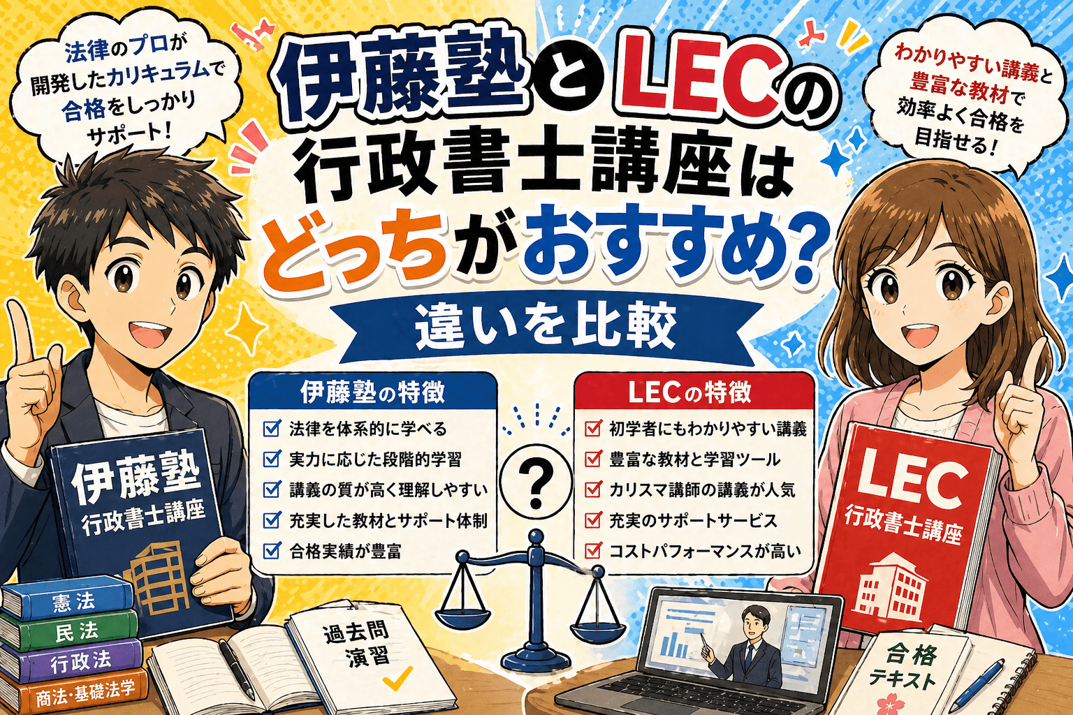伊藤塾とLECの行政書士講座はどっちがおすすめ？違いを比較